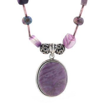 Sterling Purple Jasper, Fluorite, Pearl, & Glass Pendant Necklace 29 1/2" - 925 Sterling Purple Jasper, Fluorite, Pearl, & Glass Pendant Necklace 29 1/2" - 925