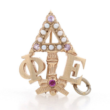 Yellow Gold Phi Delta Epsilon Badge - 10k Synthetic Ruby Medical Fraternity Pin Yellow Gold Phi Delta Epsilon Badge - 10k Synthetic Ruby Medical Fraternity Pin
