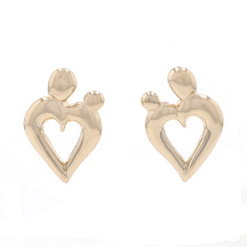 Yellow Gold Mother & Child Heart Stud Earrings - 14k Family Love Pierced Yellow Gold Mother & Child Heart Stud Earrings - 14k Family Love Pierced