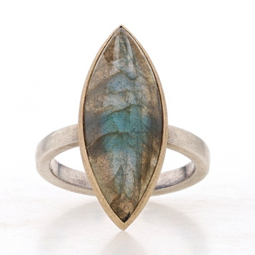 Sterling & Yellow Gold Labradorite Cocktail Solitaire Ring - 925 & 14k Marquise Sterling & Yellow Gold Labradorite Cocktail Solitaire Ring - 925 & 14k Marquise