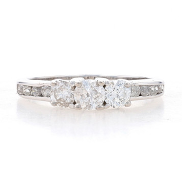 White Gold Diamond Engagement Ring - 10k Round 1.00ctw Three-Stone Size 8 White Gold Diamond Engagement Ring - 10k Round 1.00ctw Three-Stone Size 8