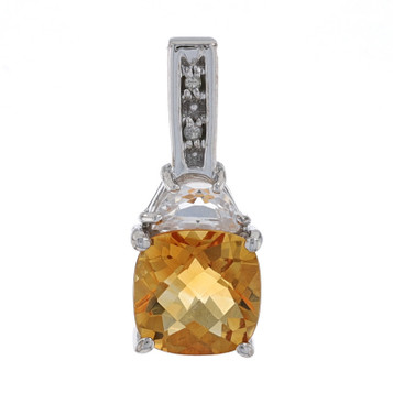White Gold Citrine, White Topaz, & Diamond Pendant - 10k Cushion 1.35ctw White Gold Citrine, White Topaz, & Diamond Pendant - 10k Cushion 1.35ctw