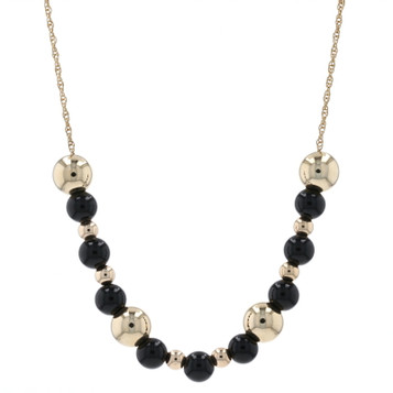 Yellow Gold Onyx Beaded Necklace 18 1/4" - 14k Prince of Wales Chain Yellow Gold Onyx Beaded Necklace 18 1/4" - 14k Prince of Wales Chain