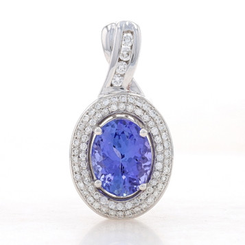 White Gold Tanzanite & Diamond Double Halo Pendant - 14k Oval 4.53ctw White Gold Tanzanite & Diamond Double Halo Pendant - 14k Oval 4.53ctw