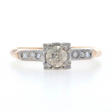 Yellow Gold Diamond Art Deco Engagement Ring 14k Euro .42ctw Fancy Brown Vintage Yellow Gold Diamond Art Deco Engagement Ring 14k Euro .42ctw Fancy Brown Vintage