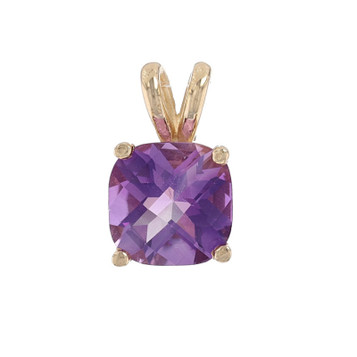 Yellow Gold Amethyst Solitaire Pendant - 14k Cushion Checkerboard 1.55ct Yellow Gold Amethyst Solitaire Pendant - 14k Cushion Checkerboard 1.55ct