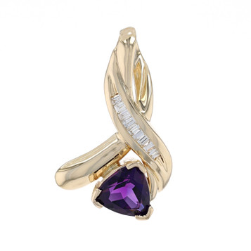 Yellow Gold Amethyst & Diamond Pendant - 14k Trillion 1.43ctw Yellow Gold Amethyst & Diamond Pendant - 14k Trillion 1.43ctw