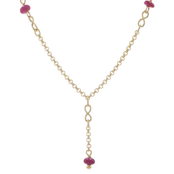 Yellow Gold Ruby Infinity Station Lariat Drop Necklace 17 1/4" 14k Rondelle Bead Yellow Gold Ruby Infinity Station Lariat Drop Necklace 17 1/4" 14k Rondelle Bead