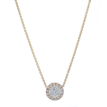 Yellow Gold Diamond Halo Pendant Necklace -14k Round Brilliant .96ctw Adjustable Yellow Gold Diamond Halo Pendant Necklace -14k Round Brilliant .96ctw Adjustable