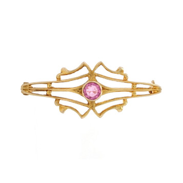 Yellow Gold Pink Glass Vintage Solitaire Brooch - 10k Pin Yellow Gold Pink Glass Vintage Solitaire Brooch - 10k Pin