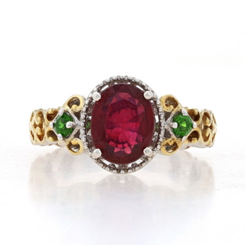 Sterling Lead Glass Filled Ruby & Chrome Diopside Ring -925 Gold Pltd Oval 8 1/4 Sterling Lead Glass Filled Ruby & Chrome Diopside Ring -925 Gold Pltd Oval 8 1/4