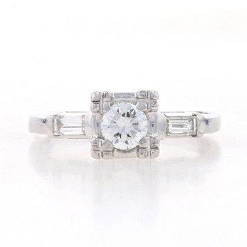White Gold Diamond Vintage Engagement Ring - 14k Round Brilliant .63ctw White Gold Diamond Vintage Engagement Ring - 14k Round Brilliant .63ctw