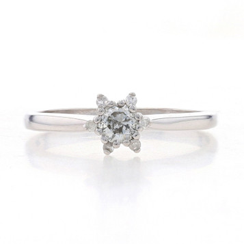White Gold Diamond Halo Engagement Ring - 14k Round .21ctw Snowflake Flower White Gold Diamond Halo Engagement Ring - 14k Round .21ctw Snowflake Flower