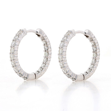 White Gold Diamond Inside-Out Hoop Earrings - 14k Round 2.04ctw Pierced White Gold Diamond Inside-Out Hoop Earrings - 14k Round 2.04ctw Pierced