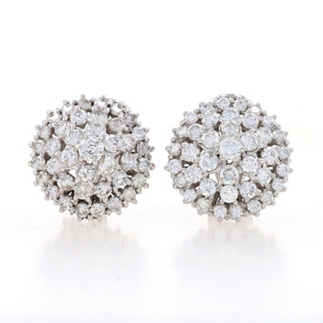 White Gold Diamond Large Cluster Halo Stud Earrings - 18k Round 4.75ctw Pierced White Gold Diamond Large Cluster Halo Stud Earrings - 18k Round 4.75ctw Pierced