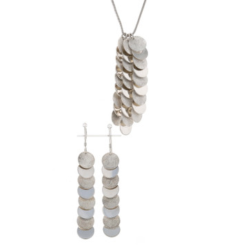 Sterling Silver Disc Dangle Earrings & Necklace Set - 925 Circles Adjustable Sterling Silver Disc Dangle Earrings & Necklace Set - 925 Circles Adjustable