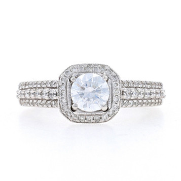 White Gold Semi-Mount Halo Engagement Ring -14k Round .50ctw for 5-6mm CZ & Dias White Gold Semi-Mount Halo Engagement Ring -14k Round .50ctw for 5-6mm CZ & Dias