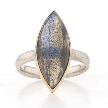 Sterling & Yellow Gold Labradorite Cocktail Solitaire Ring 925 18k Rose Marquise Sterling & Yellow Gold Labradorite Cocktail Solitaire Ring 925 18k Rose Marquise