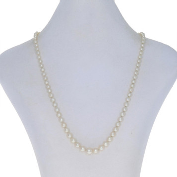 Yellow Gold Akoya Pearl & Diamond Graduated Strand Necklace 18 1/2" - 14k GIA Yellow Gold Akoya Pearl & Diamond Graduated Strand Necklace 18 1/2" - 14k GIA