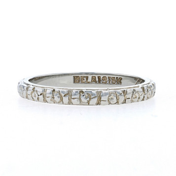 Belais Art Deco Wedding Band - White Gold 18k Floral Vintage Ring Sz 5 3/4 Belais Art Deco Wedding Band - White Gold 18k Floral Vintage Ring Sz 5 3/4