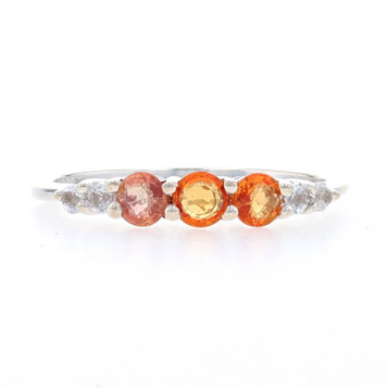 Sterling Silver Sapphire & White Topaz Ring - 925 Round 1.36ctw Three-Stone Sterling Silver Sapphire & White Topaz Ring - 925 Round 1.36ctw Three-Stone