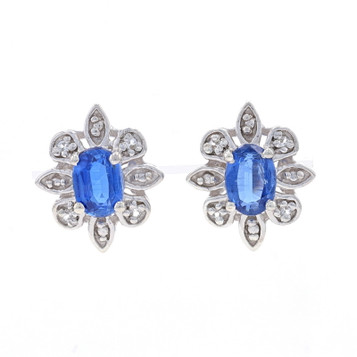 Sterling Kyanite & White Topaz Large Stud Earrings - 925 Oval 1.53ctw Flowers Sterling Kyanite & White Topaz Large Stud Earrings - 925 Oval 1.53ctw Flowers