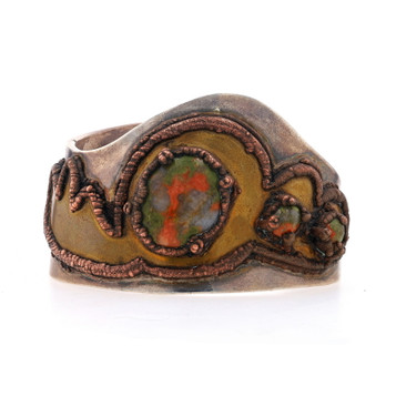 Sterling Jasper Vintage Modernist Cuff Bracelet 7 1/2" - 925 Brass Copper Wave Sterling Jasper Vintage Modernist Cuff Bracelet 7 1/2" - 925 Brass Copper Wave