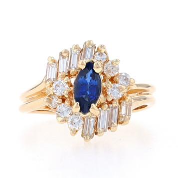 Yellow Gold Sapphire & Diamond Halo Bypass Ring - 14k Marquise 1.23ctw Yellow Gold Sapphire & Diamond Halo Bypass Ring - 14k Marquise 1.23ctw