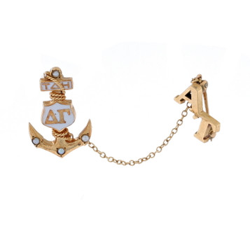 Yellow Gold Delta Gamma Badge & Guard Pin - 10k Pearl & Enamel Sorority Anchor Yellow Gold Delta Gamma Badge & Guard Pin - 10k Pearl & Enamel Sorority Anchor