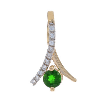 Yellow Gold Chrome Diopside & White Topaz Pendant - 10k Round .80ctw Ribbon Loop Yellow Gold Chrome Diopside & White Topaz Pendant - 10k Round .80ctw Ribbon Loop