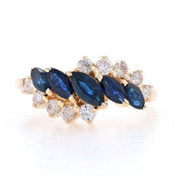 Yellow Gold Sapphire & Diamond Bypass Ring - 14k Marquise 1.47ctw Five-Stone Yellow Gold Sapphire & Diamond Bypass Ring - 14k Marquise 1.47ctw Five-Stone