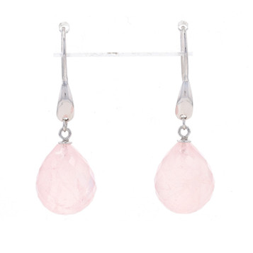 Sterling Silver Rose Quartz Dangle Earrings - 925 Briolette Pierced Sterling Silver Rose Quartz Dangle Earrings - 925 Briolette Pierced