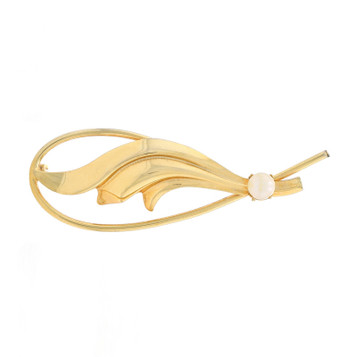 Gold Filled Pearl Vintage Feather Leaf Brooch - 1/20 12k Botanical Pin Gold Filled Pearl Vintage Feather Leaf Brooch - 1/20 12k Botanical Pin