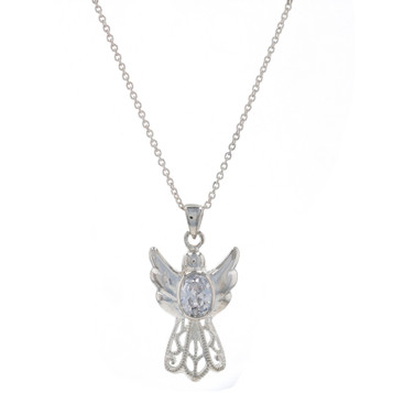 Sterling Cubic Zirconia Guardian Angel Solitaire Necklace 17 1/2" 925 Ovl 1.35ct Sterling Cubic Zirconia Guardian Angel Solitaire Necklace 17 1/2" 925 Ovl 1.35ct