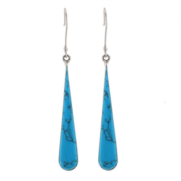 Sterling Silver Howlite Elongated Teardrop Dangle Earrings - 925 Pierced Sterling Silver Howlite Elongated Teardrop Dangle Earrings - 925 Pierced