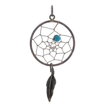 Sterling Silver Turquoise Dream Catcher Southwestern Pendant - 925 Sterling Silver Turquoise Dream Catcher Southwestern Pendant - 925