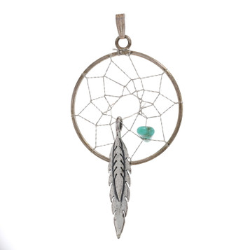 Sterling Silver Turquoise Dream Catcher Southwestern Pendant - 925 Nugget Sterling Silver Turquoise Dream Catcher Southwestern Pendant - 925 Nugget
