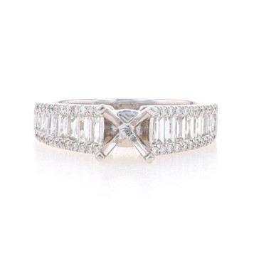 White Gold Diamond Semi-Mount Engagement Ring 18k Bag & Rnd Fits ~6.5mm Sz 6 1/4 White Gold Diamond Semi-Mount Engagement Ring 18k Bag & Rnd Fits ~6.5mm Sz 6 1/4