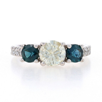 White Gold Diamond & Sapphire Three-Stone Engagement Ring 14k Round 2.05ctw White Gold Diamond & Sapphire Three-Stone Engagement Ring 14k Round 2.05ctw