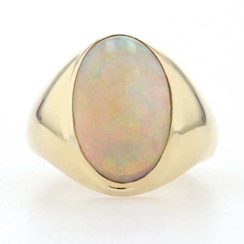 Yellow Gold Opal Men's Ring - 18k Oval Cabochon Cut 5.70ct Solitaire Size 9 1/4 Yellow Gold Opal Men's Ring - 18k Oval Cabochon Cut 5.70ct Solitaire Size 9 1/4