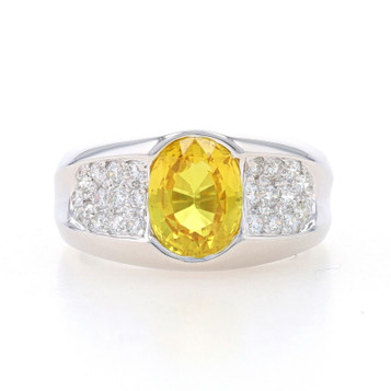 White Gold Yellow Sapphire & Diamond Ring - 18k Oval 2.71ctw White Gold Yellow Sapphire & Diamond Ring - 18k Oval 2.71ctw