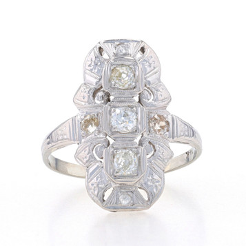 White Gold Diamond Art Deco Ring - 14k Mine .55ctw Vintage Three-Stone White Gold Diamond Art Deco Ring - 14k Mine .55ctw Vintage Three-Stone