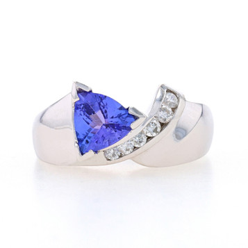White Gold Tanzanite & Diamond Ring - 14k Trillion 1.65ctw Bypass White Gold Tanzanite & Diamond Ring - 14k Trillion 1.65ctw Bypass