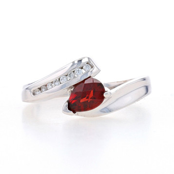 White Gold Garnet & Diamond Bypass Ring - 14k Pear Checkerboard 1.08ctw White Gold Garnet & Diamond Bypass Ring - 14k Pear Checkerboard 1.08ctw