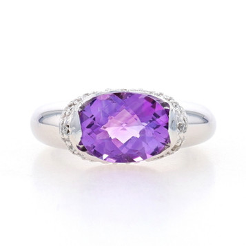 White Gold Amethyst & Diamond Ring - 14k Oval Checkerboard 1.95ctw Halo Sz 3 1/2 White Gold Amethyst & Diamond Ring - 14k Oval Checkerboard 1.95ctw Halo Sz 3 1/2