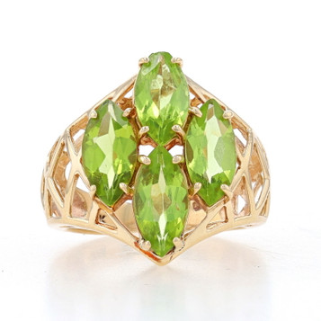 Yellow Gold Peridot Cluster Cocktail Ring - 10k Marquise 4.00ctw Latticework Yellow Gold Peridot Cluster Cocktail Ring - 10k Marquise 4.00ctw Latticework