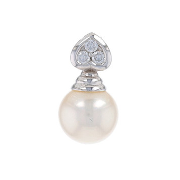 White Gold Cultured Pearl & Diamond Pendant - 14k White Gold Cultured Pearl & Diamond Pendant - 14k