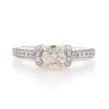 White Gold Diamond Engagement Ring - 14k Round Brilliant .88ctw Cathedral Halo White Gold Diamond Engagement Ring - 14k Round Brilliant .88ctw Cathedral Halo