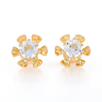 Yellow Gold Glass Vintage Stud Earrings - 10k Flowers Pierced Screw-Ons Yellow Gold Glass Vintage Stud Earrings - 10k Flowers Pierced Screw-Ons