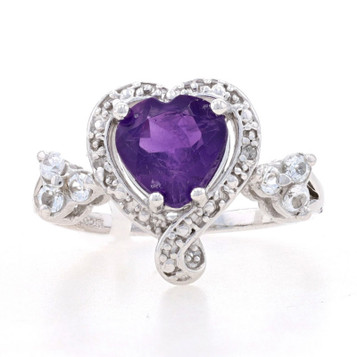 NEW 1.91ctw Heart Cut Amethyst, White Topaz, & Diamond Ring Sterling Halo 6 1/2 NEW 1.91ctw Heart Cut Amethyst, White Topaz, & Diamond Ring Sterling Halo 6 1/2